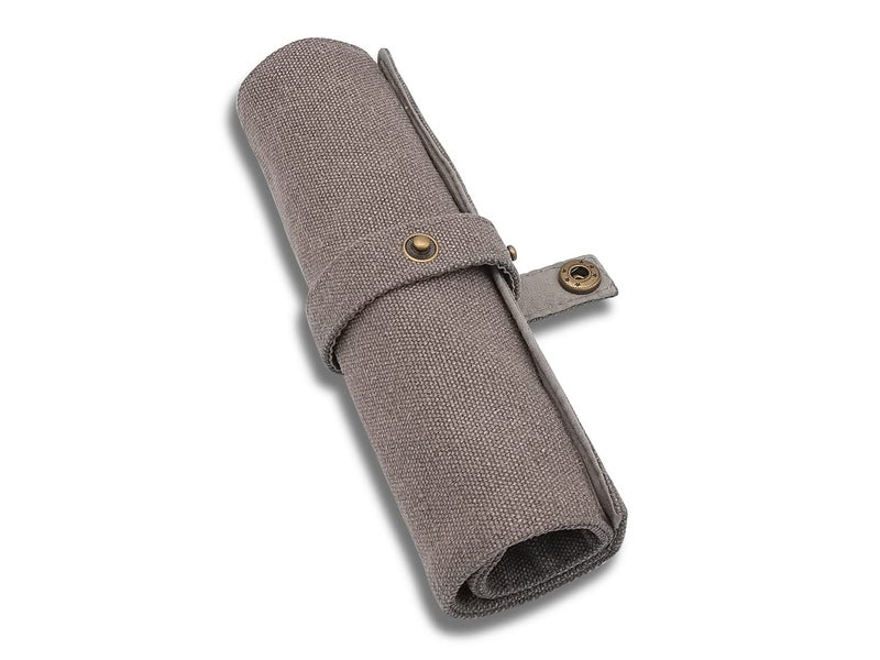 Funny live Pure Color Pen Pencil Wrap Pencils Roll Holder,Simple Retro Style Pen Pouch Bag Coloring Pencils Organizer Holder Colored Pen Paint Brush Storage Pouch (Grey) - Image 2